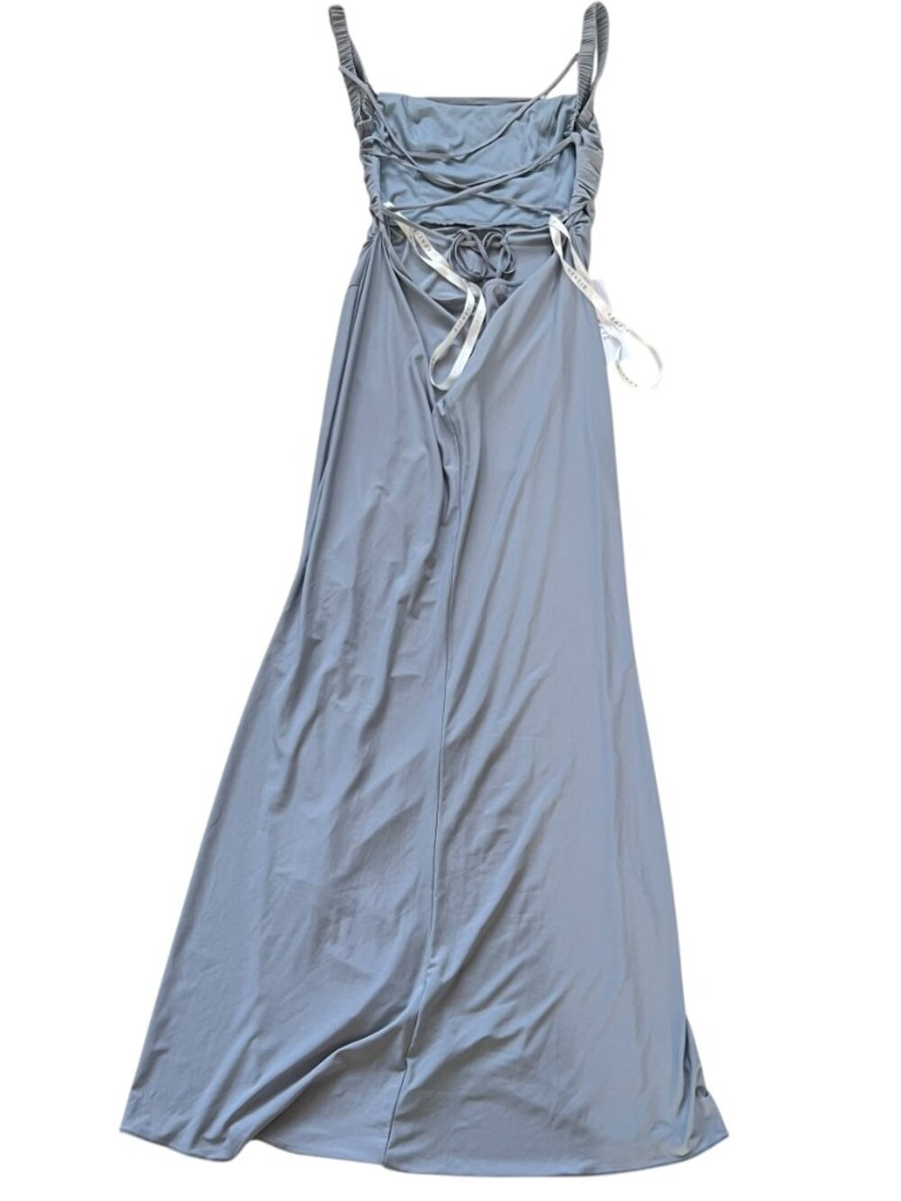Azazie Nikki dress Dusty Blue Sheath Corset Luxe Knit sleeveless size A14 maxi - Picture 2 of 6